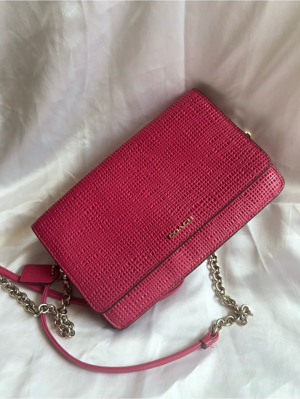 Coach Hot Pink Textured Leather Chain Crossbody
